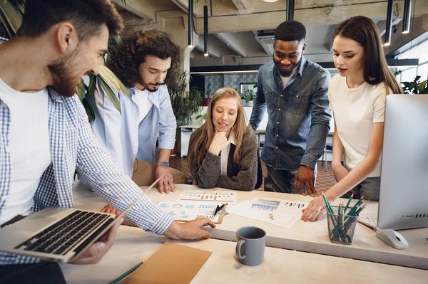 Diverse team collaboration in real estate consulting